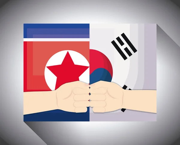 Миру Переговорів Оформлення Північна Корея Південна Корея Прапори Руки Над — стоковий вектор