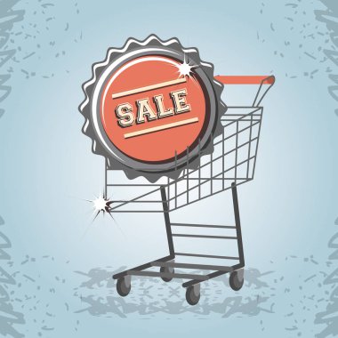 alışveriş sepeti ile retro mağaza etiket