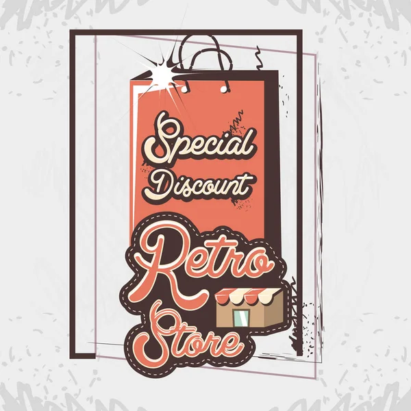 Etiqueta retro tienda con bolsa de compras — Vector de stock