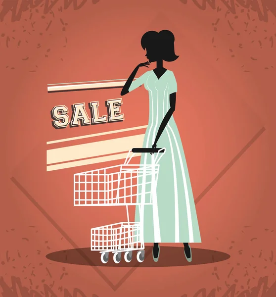 Grupo de mujeres en compras día estilo retro — Vector de stock