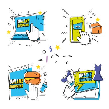 Online pop sanat alışveriş Icons set