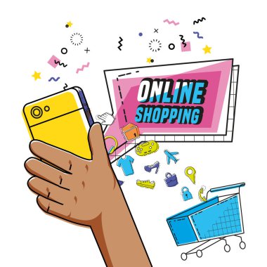 online simgeler pop sanat tarzı alışveriş ile smartphone