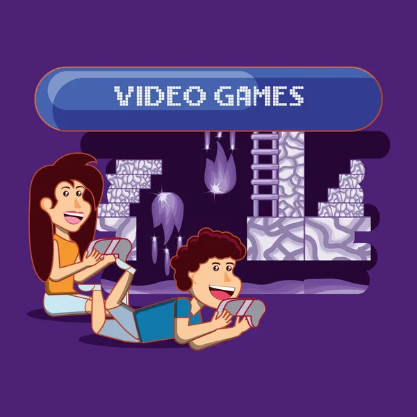 Kids playing video games design — Stock Vector