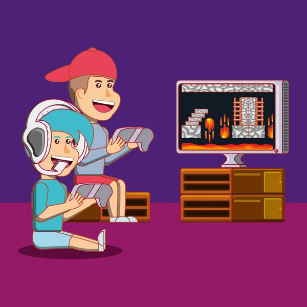 Kids playing video games design — Stock Vector