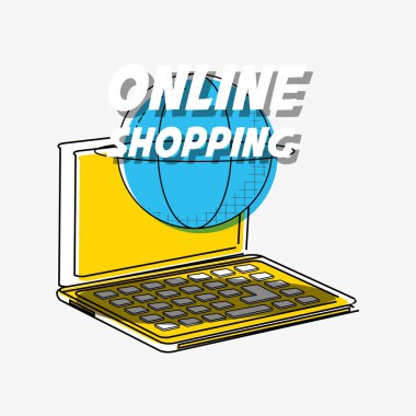 Dizüstü pop sanat tarzı ile online alışveriş