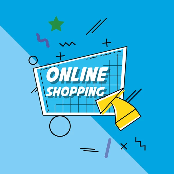 Online shopping with cart pop art style — Stock Vector
