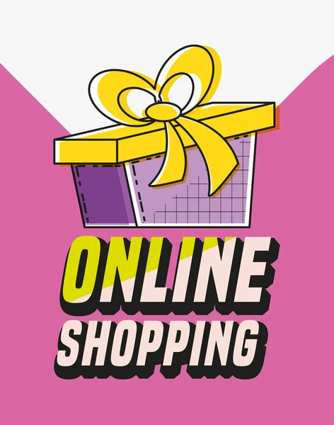 Compras on-line com presente estilo pop art — Vetor de Stock