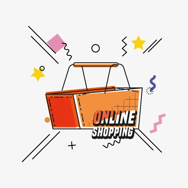 Online shopping with basket pop art style — Stock Vector