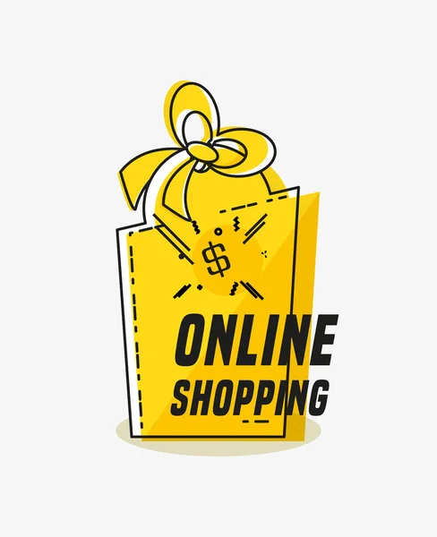 Online shopping with paper bag pop art style — Stock Vector