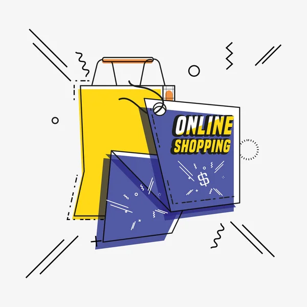 Online shopping with paper bag pop art style — Stock Vector