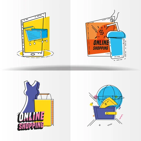 Online shopping set icons — Stock Vector