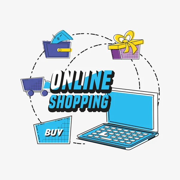 Ícones de conjunto de compras online — Vetor de Stock