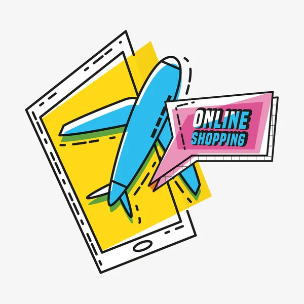Online shopping with airplane flying — Stock Vector