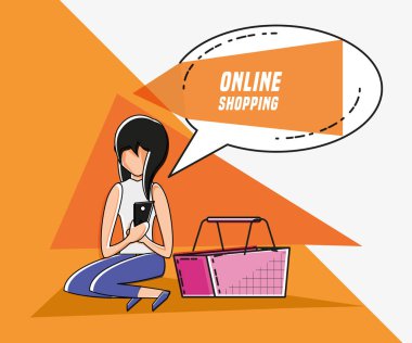 online alışveriş simgesi pop sanat tarzı ile kadın avatar