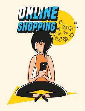 online alışveriş simgesi pop sanat tarzı ile kadın avatar