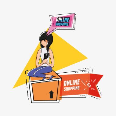online alışveriş simgesi pop sanat tarzı ile kadın avatar