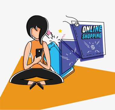online alışveriş simgesi pop sanat tarzı ile kadın avatar