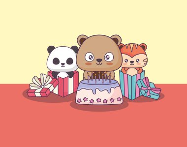 sevimli hayvanlar clebrating parti kawaii karakterler