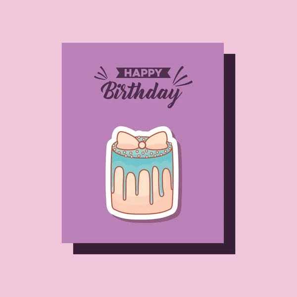 Tarjeta de cumpleaños feliz con pastel dulce — Vector de stock