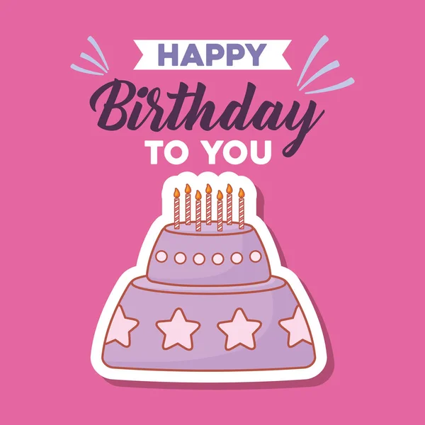 Happy birthday postcard with sweet cake — Stock Vector