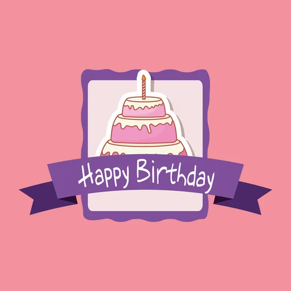 Happy birthday frame with sweet cake — Stock Vector