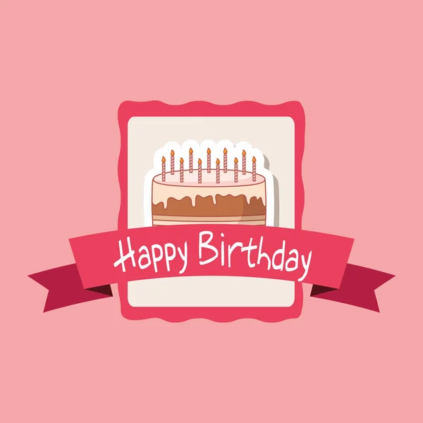 Moldura de aniversário feliz com bolo doce — Vetor de Stock