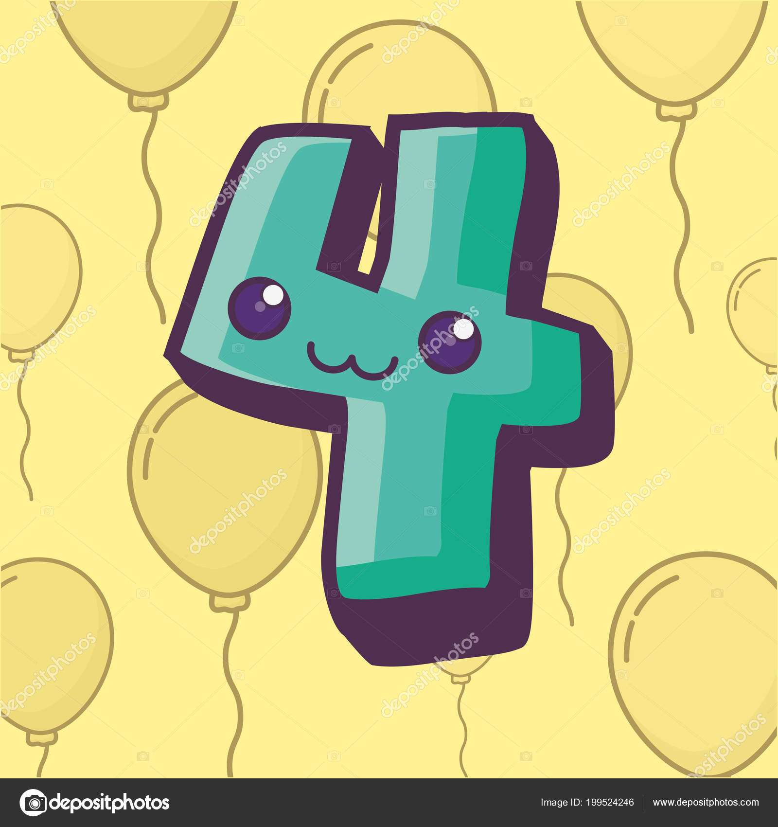 Number Four Kawaii Comic Character Stock Vector C Djv 199524246