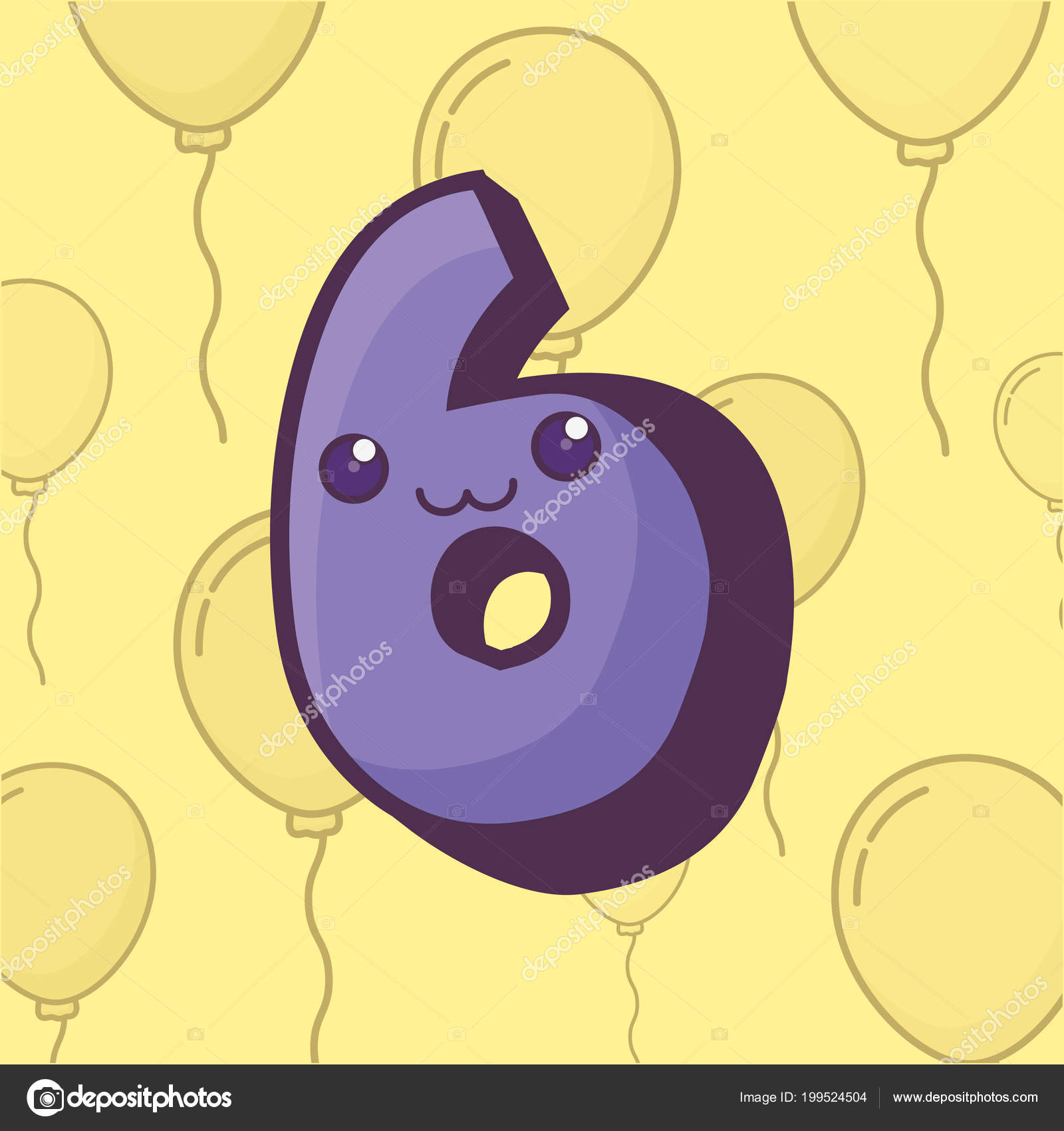 Number Six Kawaii Comic Character Stock Vector C Djv 199524504