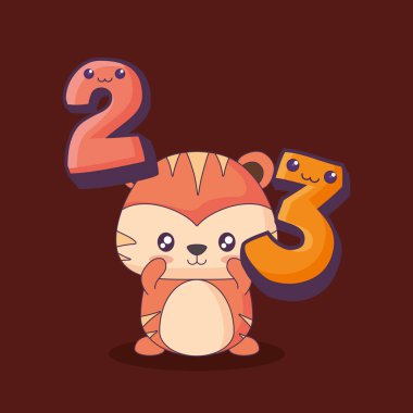 numaraları kawaii karakteri ile sevimli kaplan