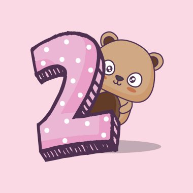 İki numaralı kawaii karakteri ile sevimli ayı