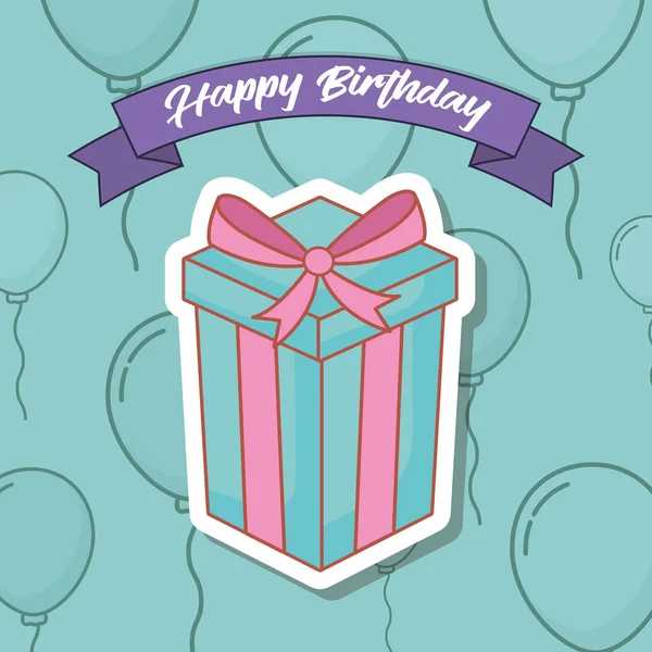 Postal feliz cumpleaños con caja de regalo — Vector de stock