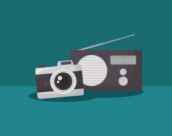 Ícone de câmera e rádio — Vetor de Stock