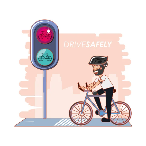 Personas en bicicleta conducir con seguridad campaña — Vector de stock