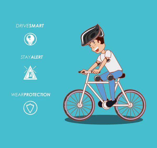 Personas en bicicleta conducir con seguridad campaña — Vector de stock