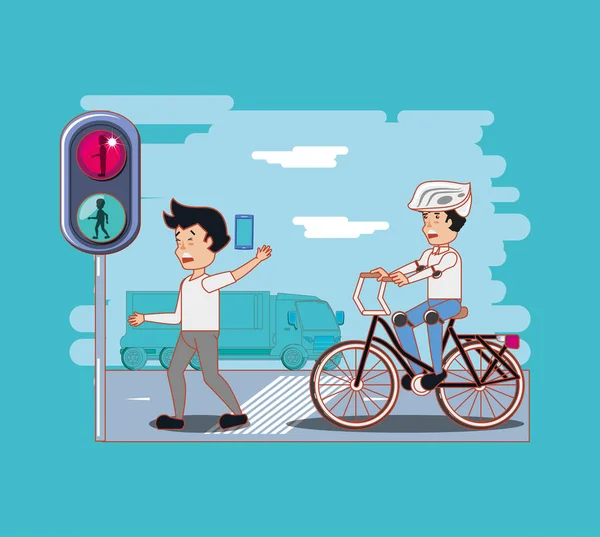 Personas en bicicleta conducir con seguridad campaña — Vector de stock