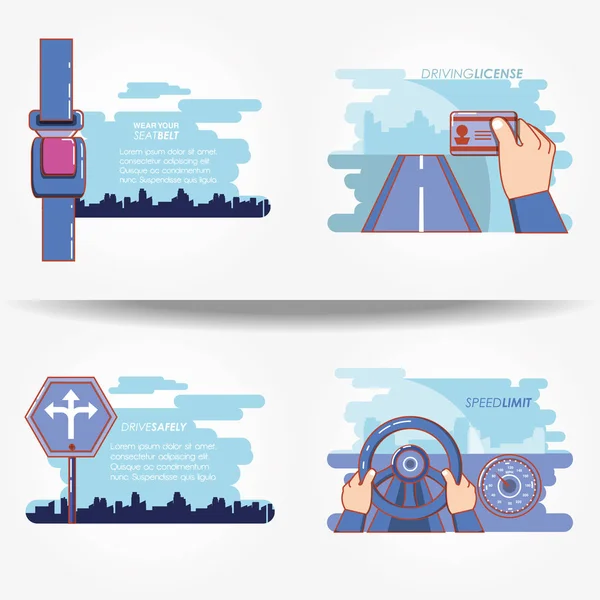 Sürücü güvenle kampanya ikonlar ayarla. — Stok Vektör