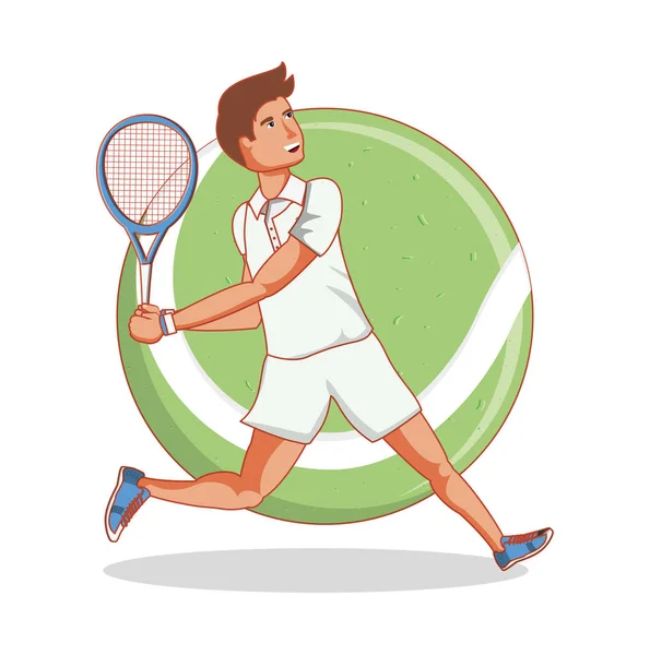 Tenis karakteri oynayan adam — Stok Vektör