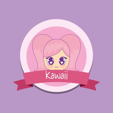 Şerit çerçeve kızla Kawaii