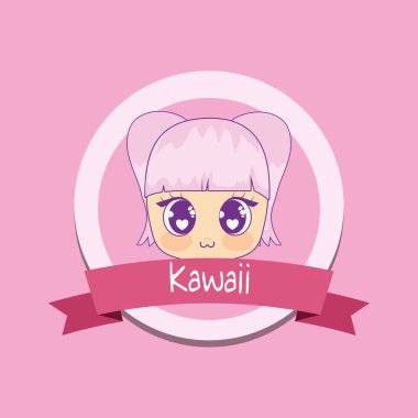 Şerit çerçeve kızla Kawaii