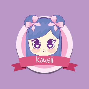 Şerit çerçeve kızla Kawaii