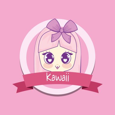 Şerit çerçeve kızla Kawaii