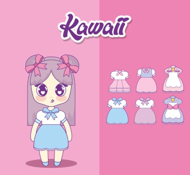 set kıyafetleri ile kawaii kız