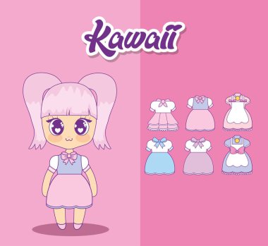 set kıyafetleri ile kawaii kız