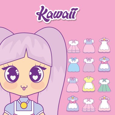 set kıyafetleri ile kawaii kız