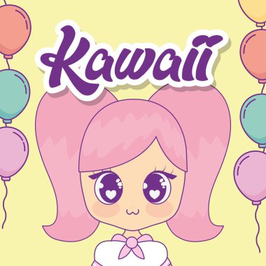 Balonlar helyum çerçeve kızla Kawaii