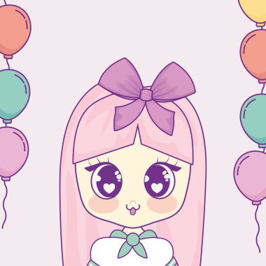 Balonlar helyum çerçeve kızla Kawaii