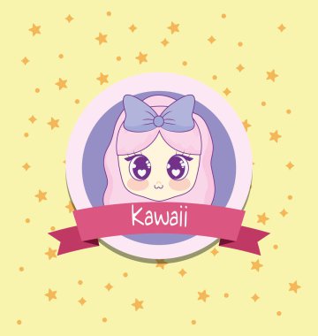 Şerit çerçeve kızla Kawaii