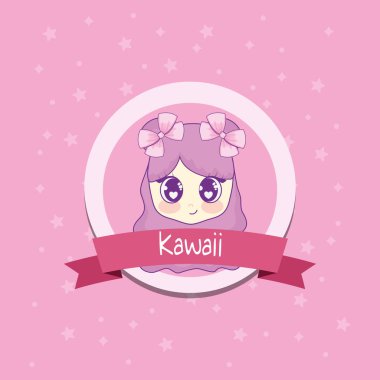 Şerit çerçeve kızla Kawaii