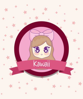 Şerit çerçeve kızla Kawaii