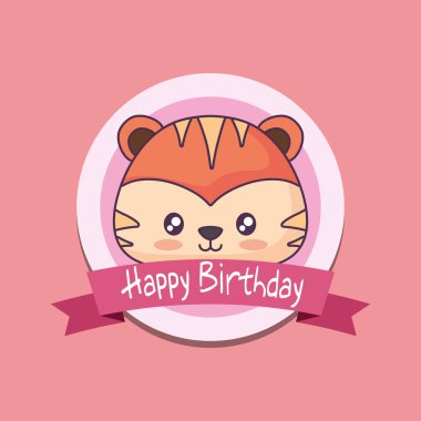 Doğum günü kartı sevimli kaplan kawaii karakter ile